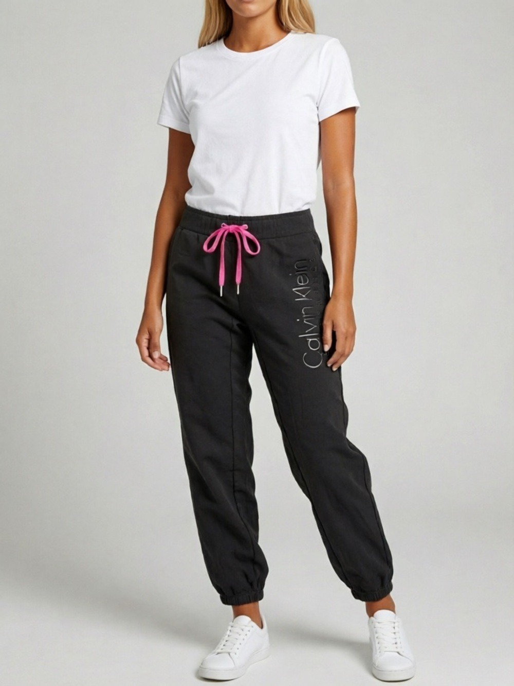 Calvin Klein Performance Black Joggers Pink Drawstring Logo Sweatpants Small S